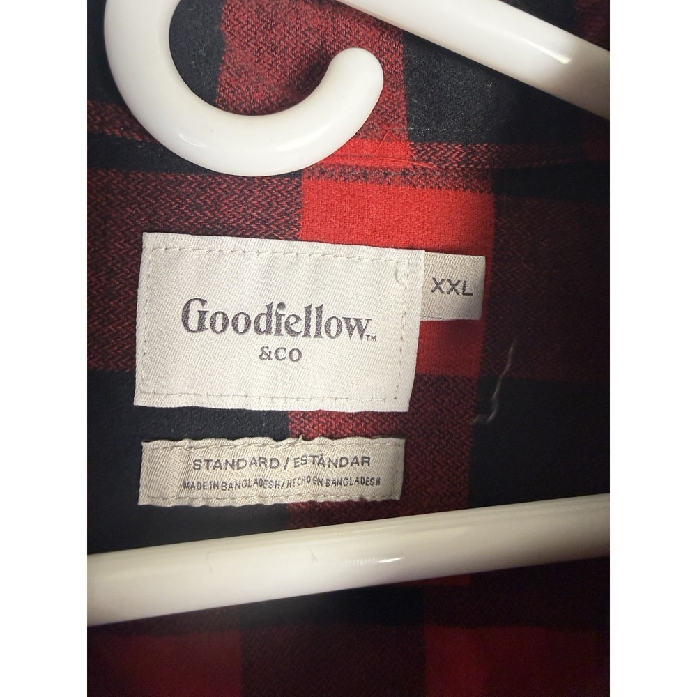 Goodfellow‎ Co Red Black Buffalo Plaid Flannel Button Down Long Sleeve Shirt XXL - Picture 3 of 4